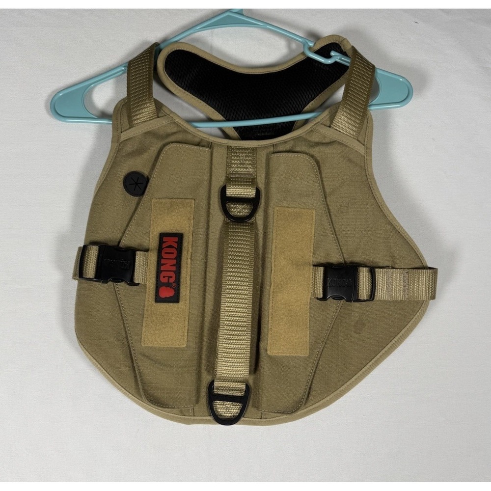 KONG Tactical Dog Harness Vest Size Large with Carry Pouches Handle Tan Khaki